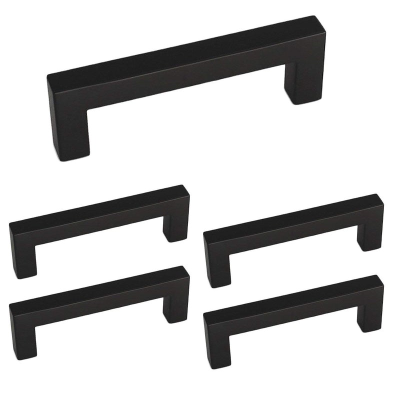 homdiy 5 Pack Black Cabinet Pulls 3 Inch Matte Black Cabinet Pulls Drawer Dresser Handles Drawer Handle Stainless Steel Dresser Hardware Center to Center 76mm Square Bar Stainless Steel Hardware - Image 1